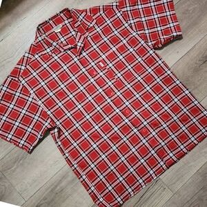 CalTop Men Red Plaid Short Sleeve Button Up Shirt Made USA XL Y1000 Streetwear